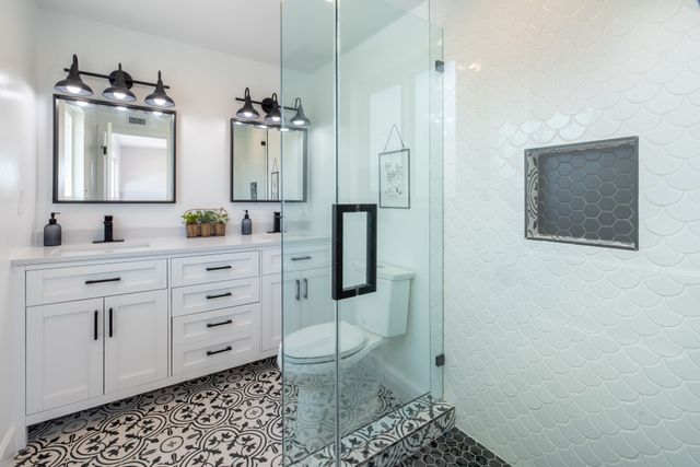 Renovated bathroom with soaking tub